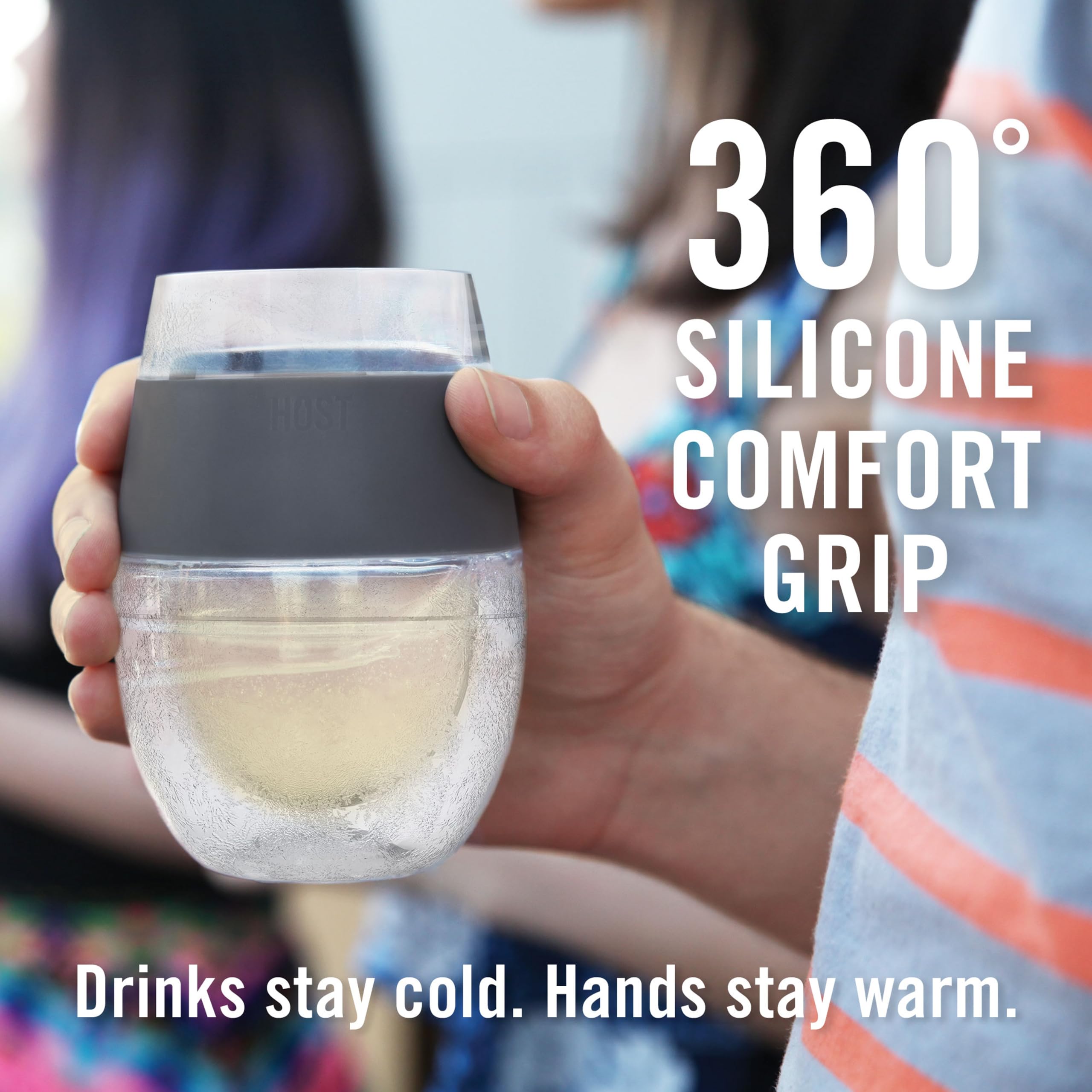 Host Wine Freeze stemless design shown for easy serving and stacking.