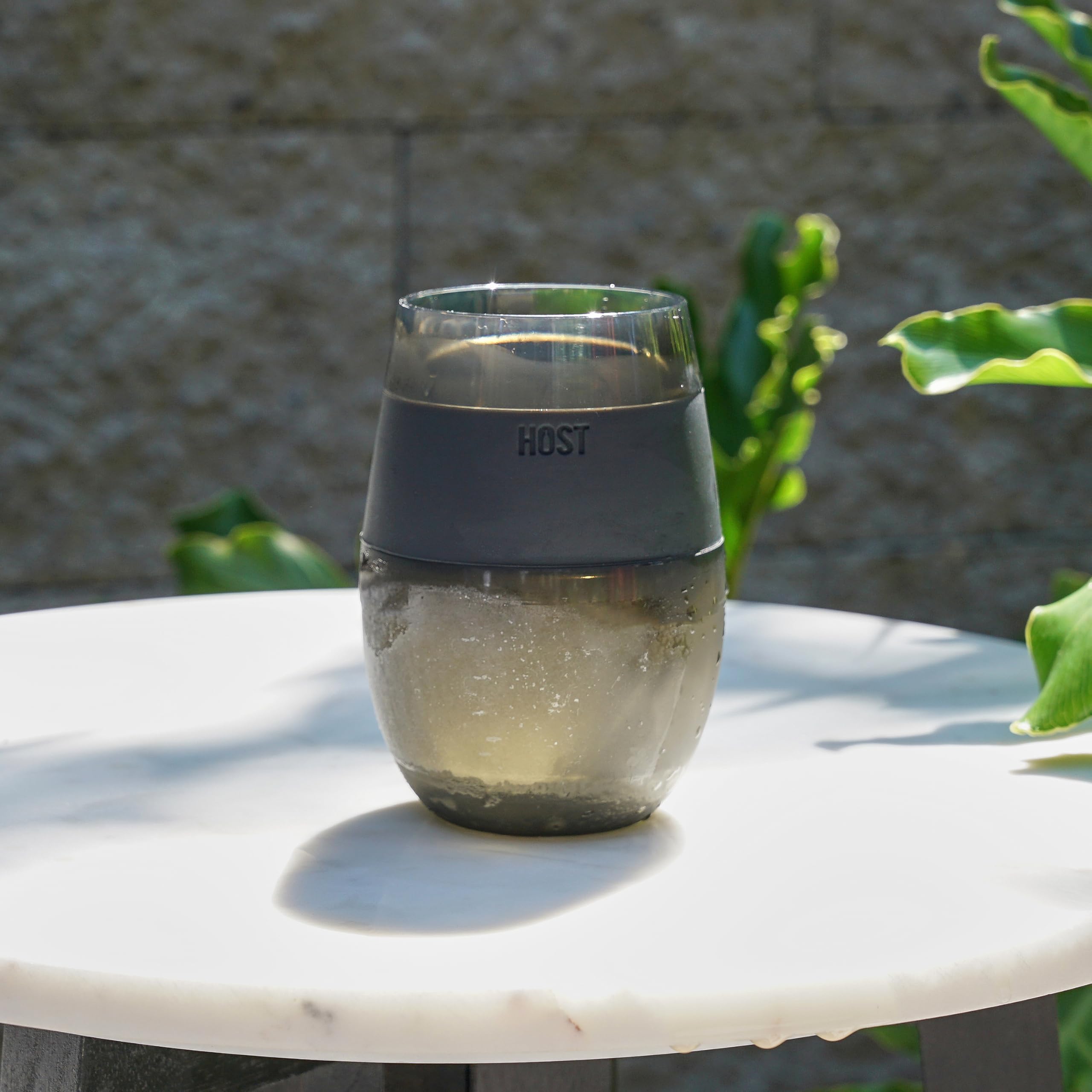 Host Wine Freeze cup stemless design fits in hand and glass rack.
