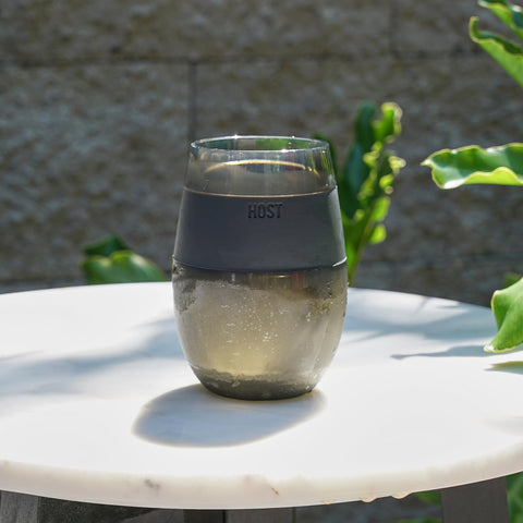 Host Wine Freeze cup stemless design fits in hand and glass rack.
