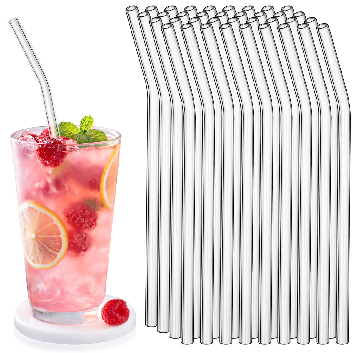 Hosuly bent glass straw 8inch for smooth sipping and leak-resistant use in hot or cold drinks