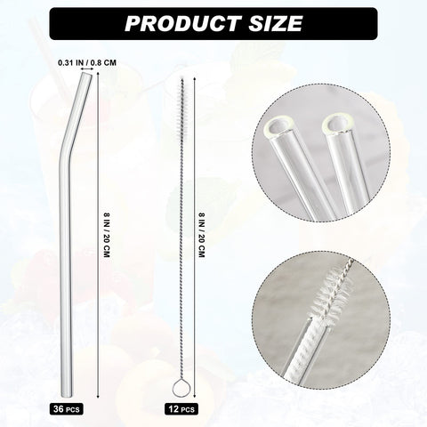 Hosuly curved glass straw 8in, elegant clear borosilicate for smoothies and tea