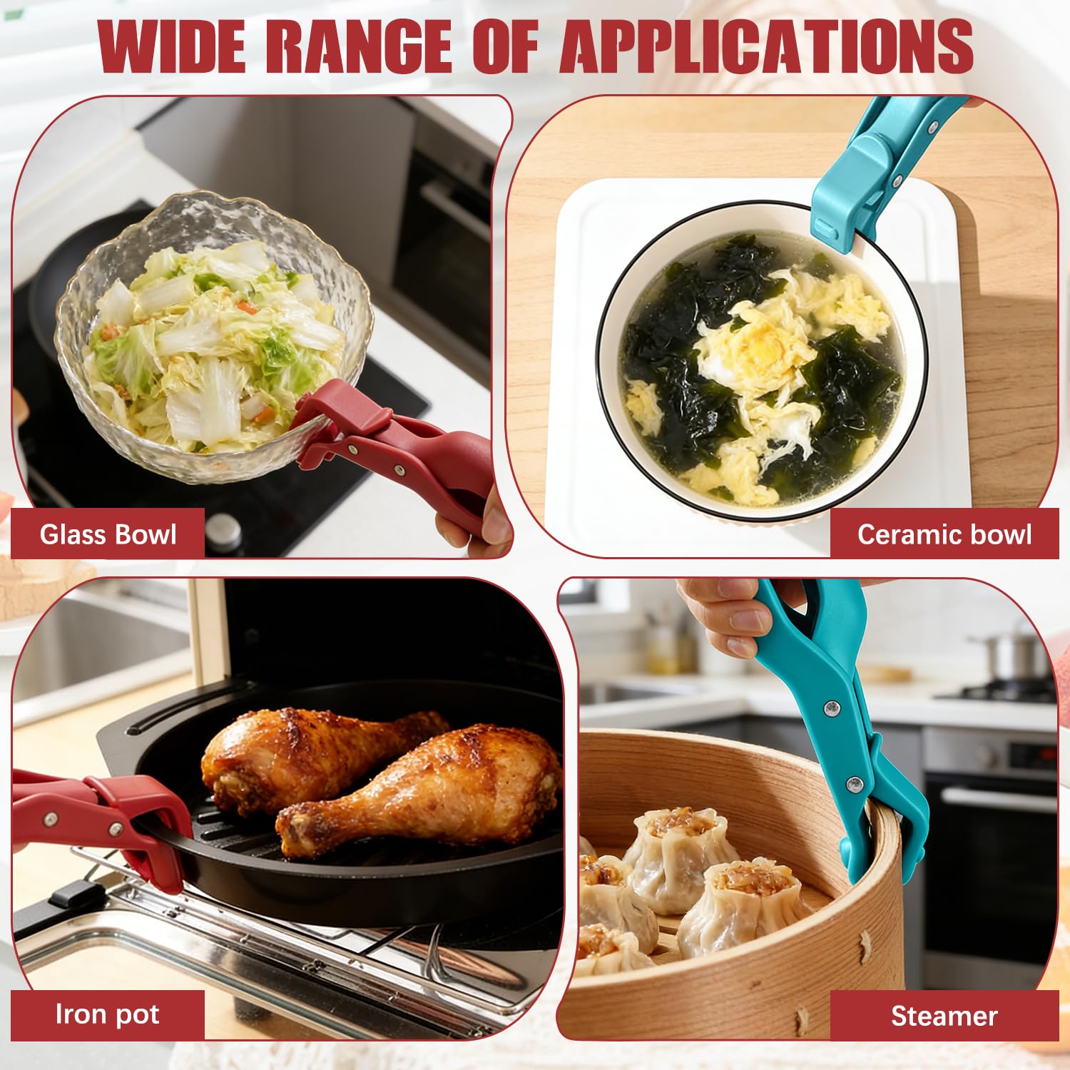 4PCS Hot Plate Gripper Tongs easy-clean silicone material for quick care