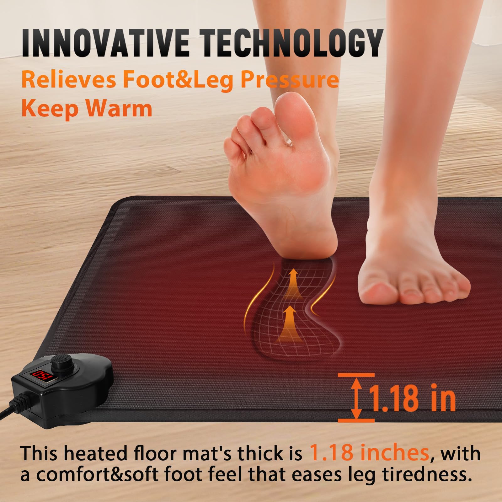 HotCalyto foot warmer controls demonstrate easy heat and timer access.