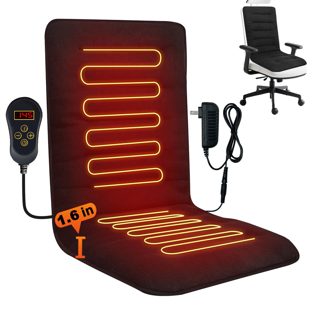 HotCalyto heated seat cushion closeup highlights plush fleece and memory foam comfort.