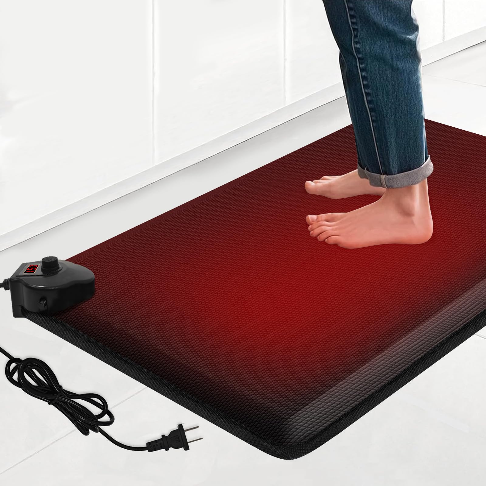 HotCalyto heated under-desk mat top view showing full-size desk comfort.