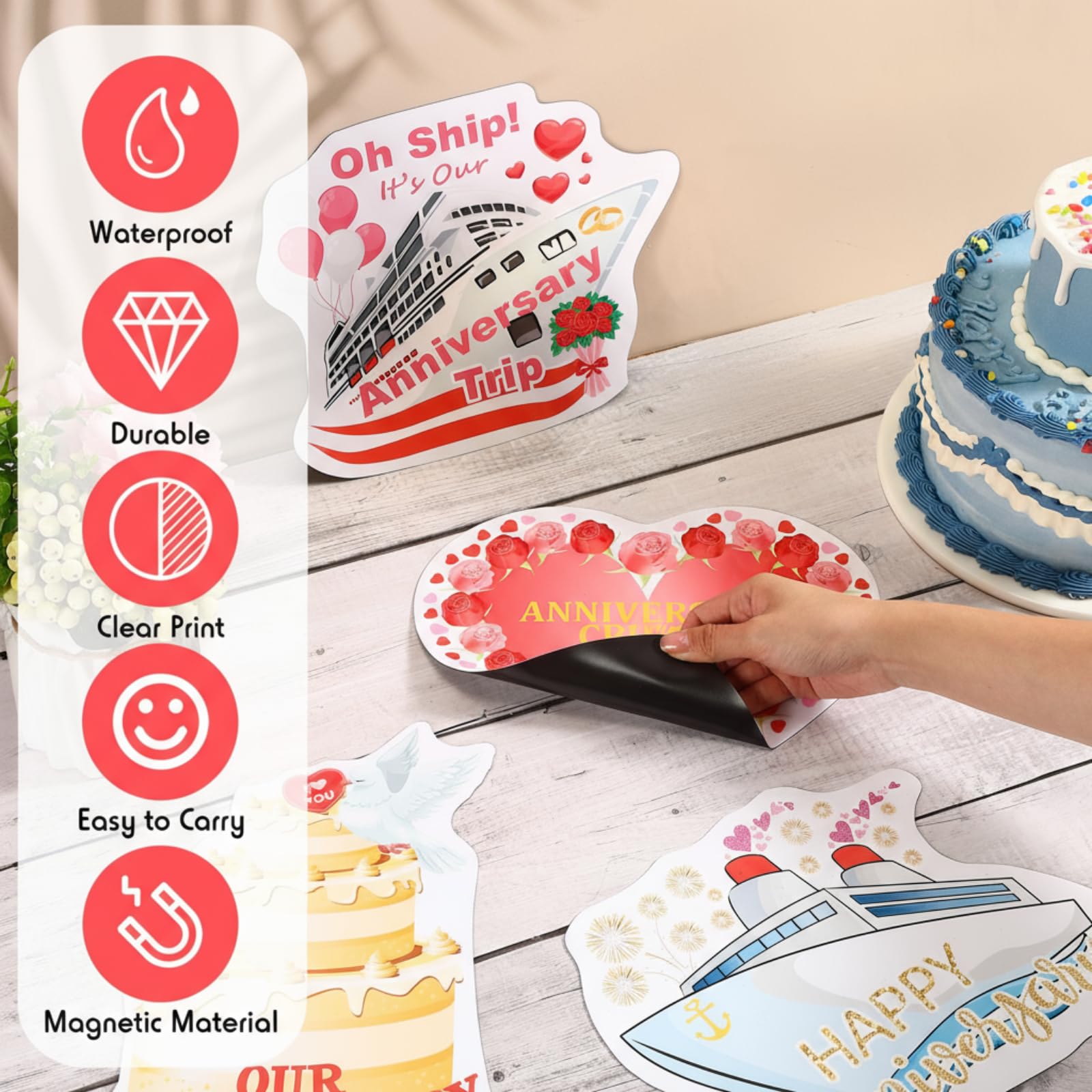 Hoteam anniversary cruise magnet with champagne icon for celebratory vibes.