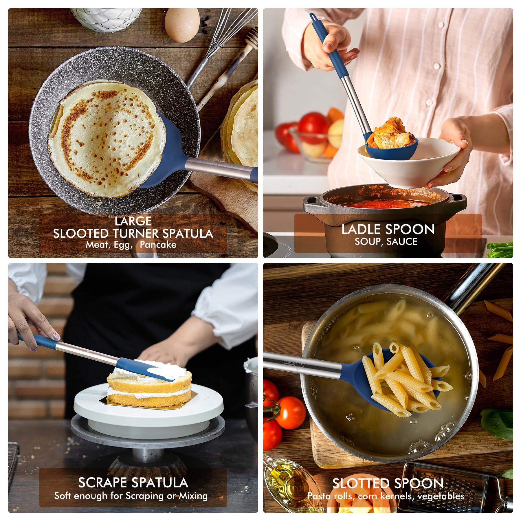 Diverse HOTEC 14-piece set, including whisk and spatulas for versatile cooking.