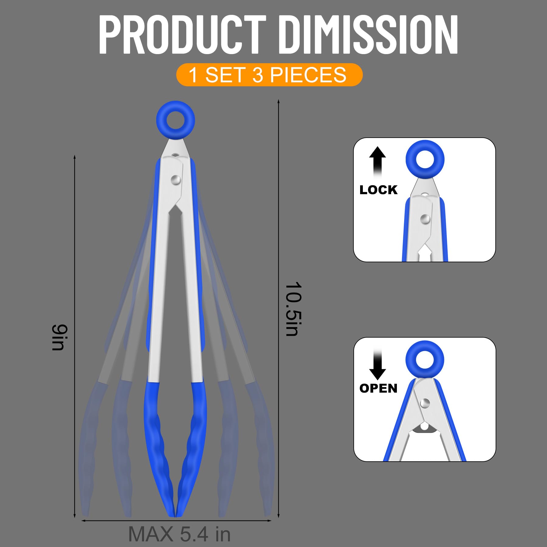 Hotec 3-piece silicone kitchen tong set supports buffet-style serving.