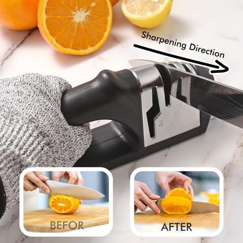 HOTEC 4in1 sharpener with anti-slip base to keep it steady on the counter.