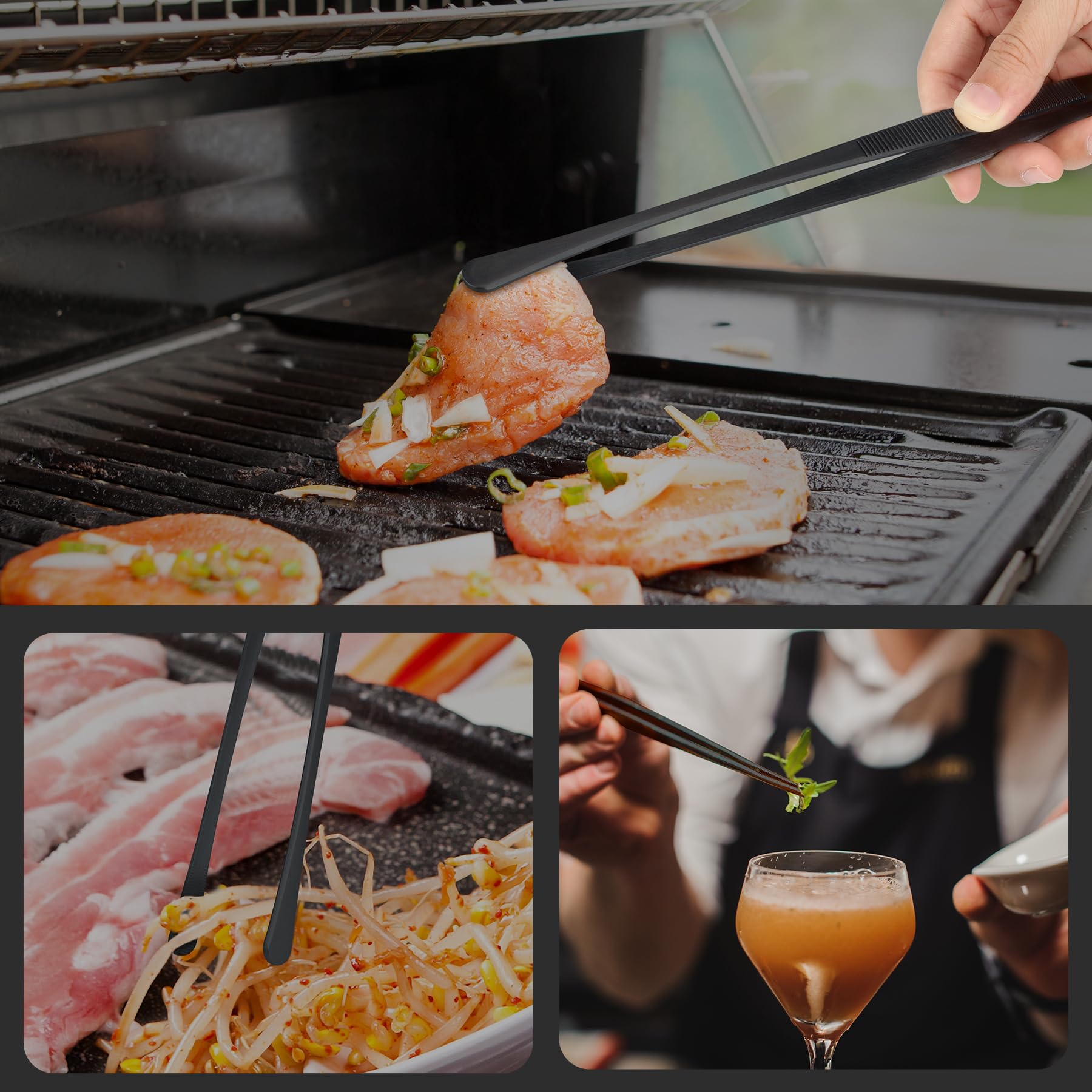 HOTEC BBQ tweezers provide extra reach to stay safe from heat.