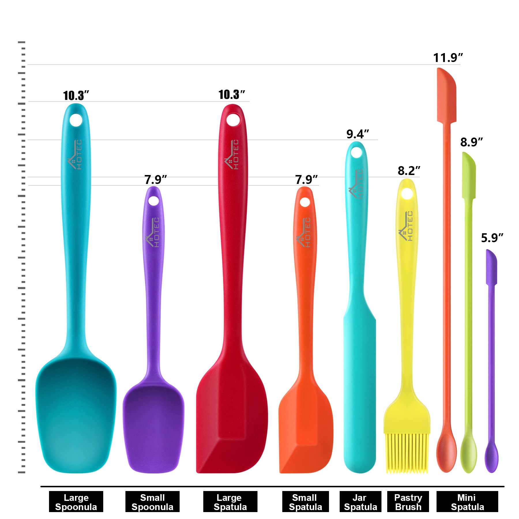 HOTEC BPA-free silicone spatulas with soft edges protect nonstick pans during stirring.