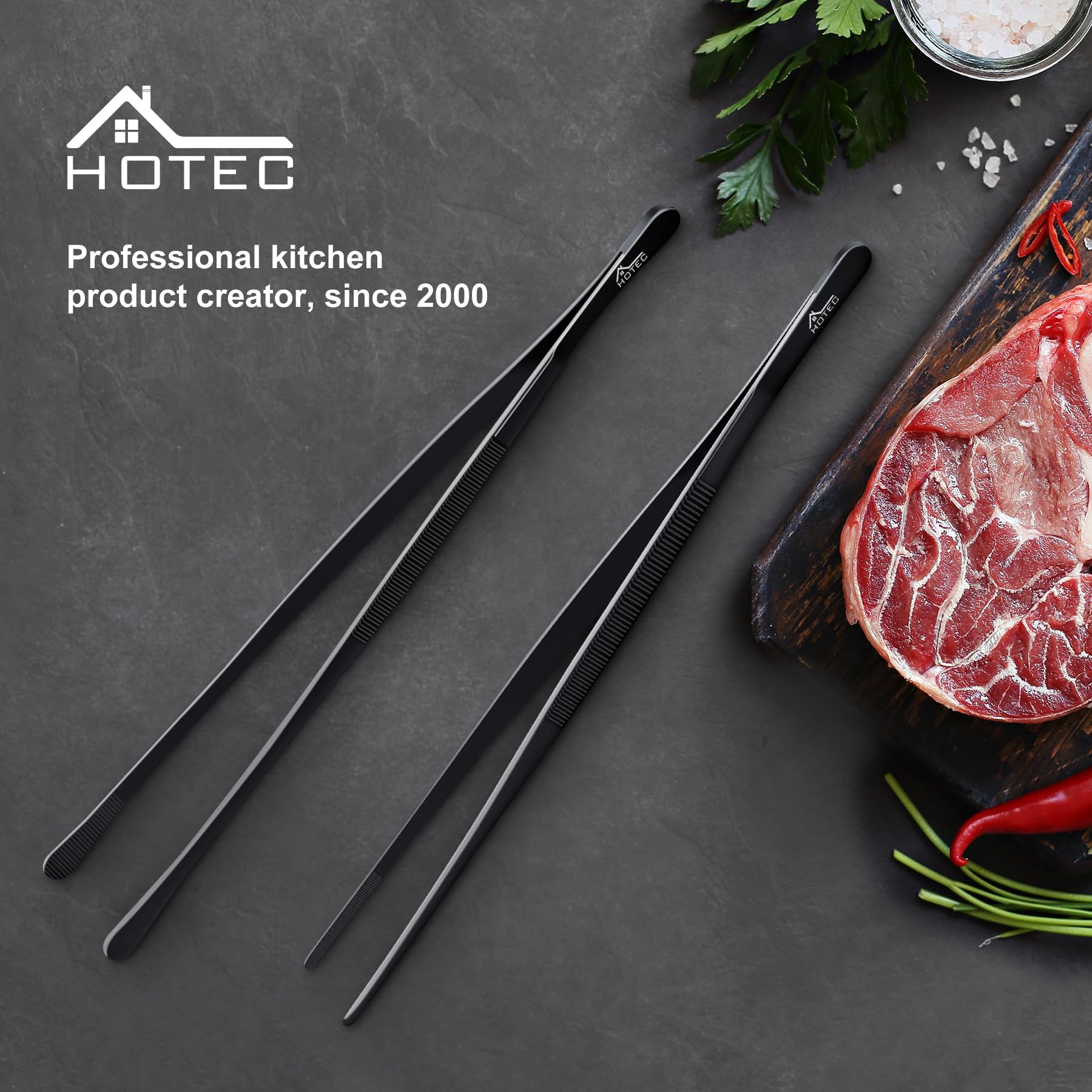 HOTEC Kitchen Tweezers easy-clean design for quick maintenance.