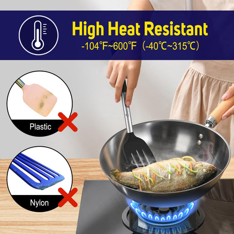HOTEC nonstick-safe spatula protects pans while lifting sticky ingredients.