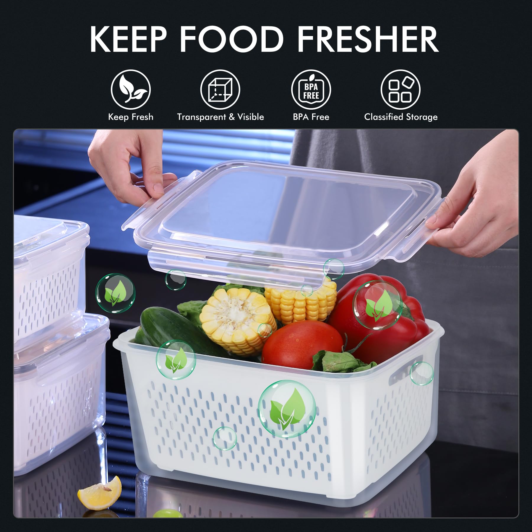 HOTEC drain basket perforated design for washing produce directly in container.