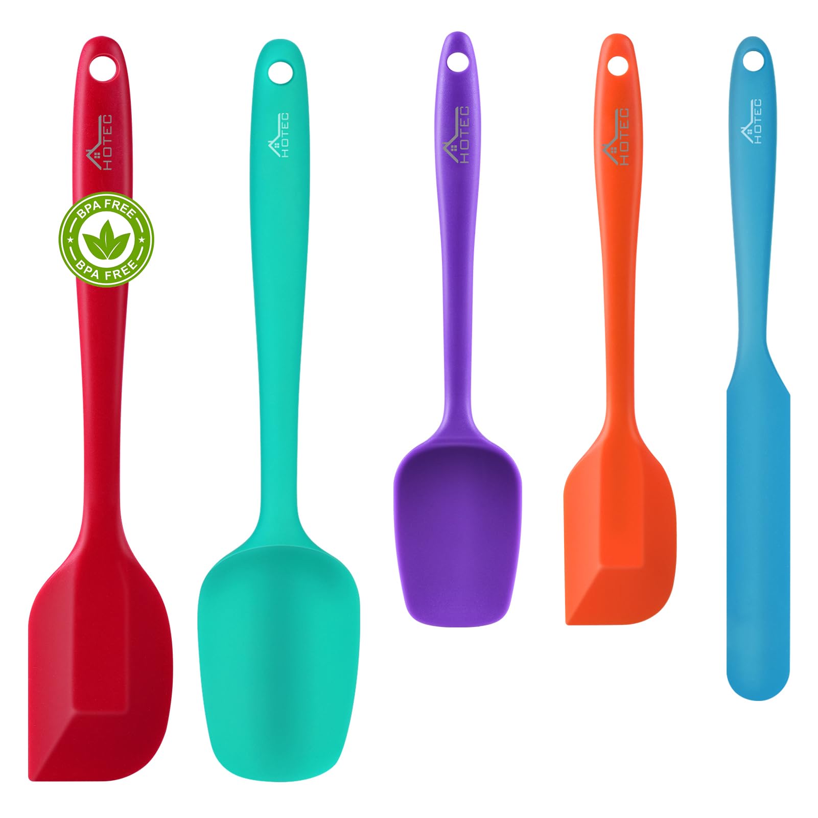 HOTEC heat resistant silicone spatula set for baking with colorful handles