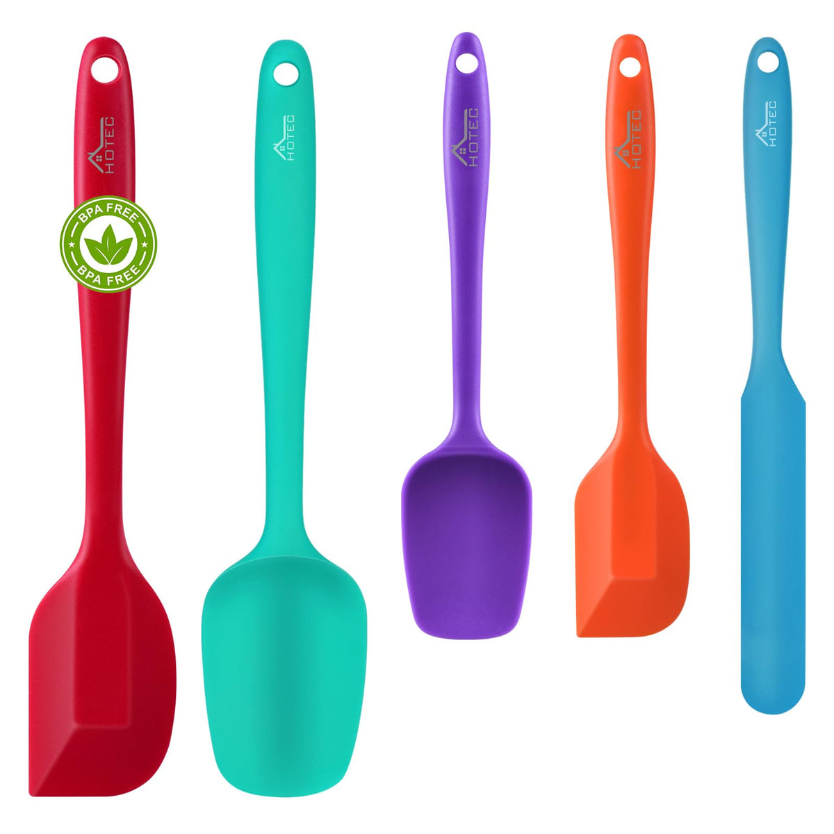 HOTEC heat resistant silicone spatula set for baking with colorful handles