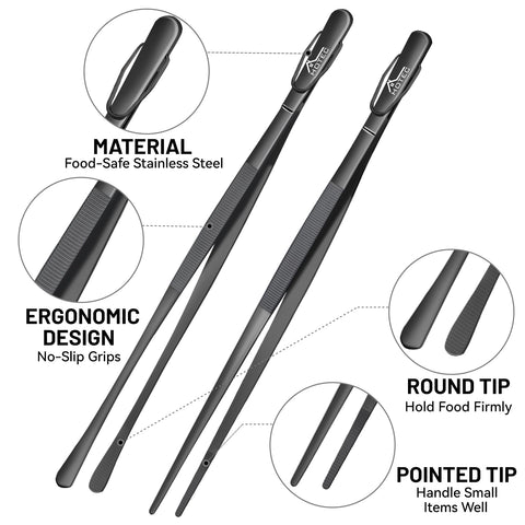 HOTEC grill-safe tweezers length lets you turn food from a safe distance.