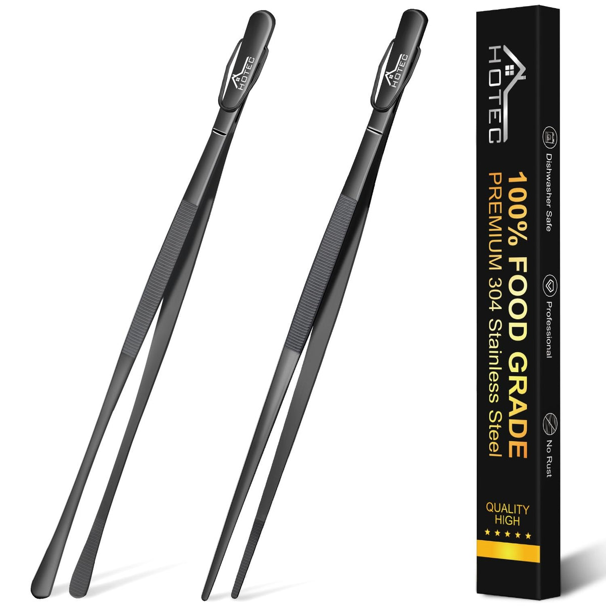 HOTEC kitchen tweezers with pointed-tip for precise handling of delicate foods.