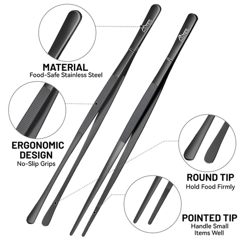 HOTEC Kitchen Tweezers versatile for steaks, fish, and vegetables.