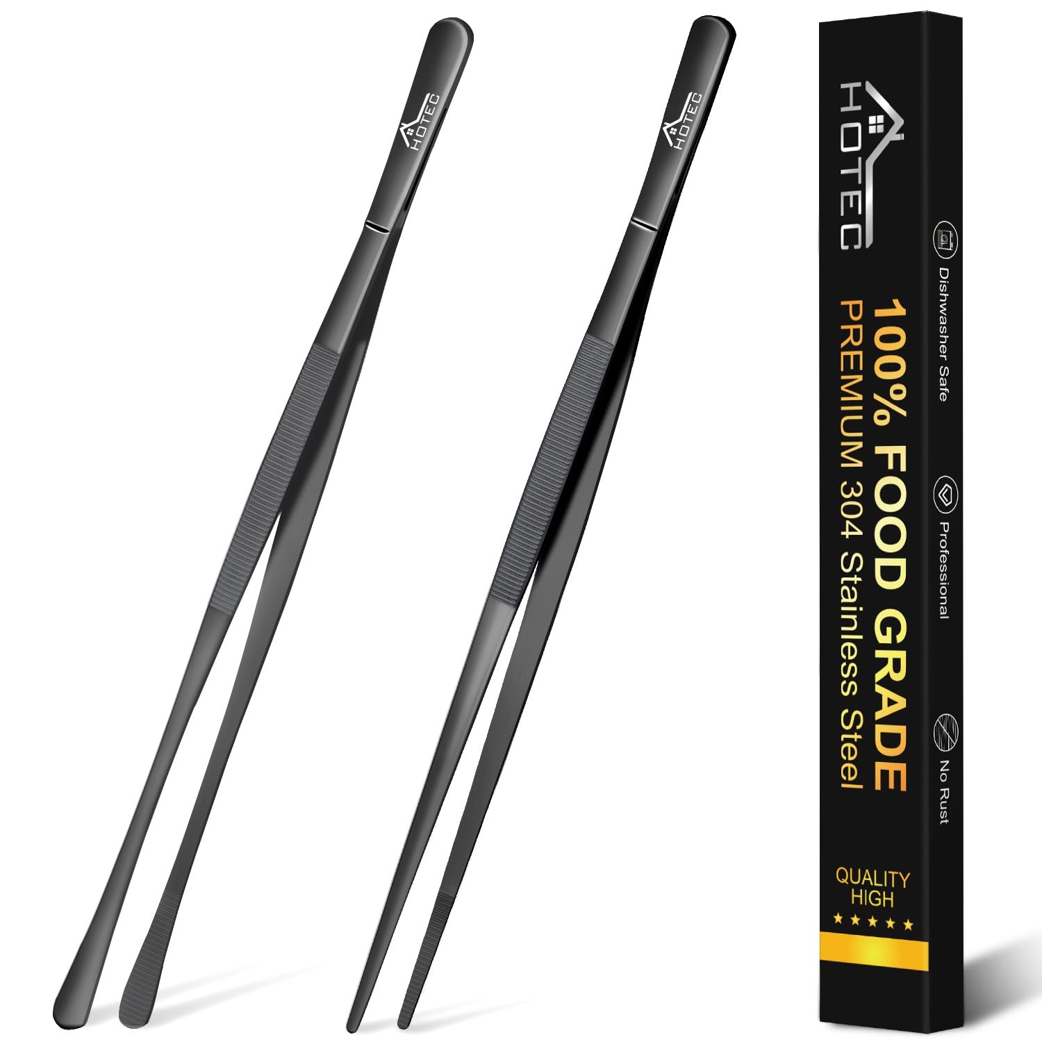 HOTEC Kitchen Tweezers 12in pointed tip for precise handling.
