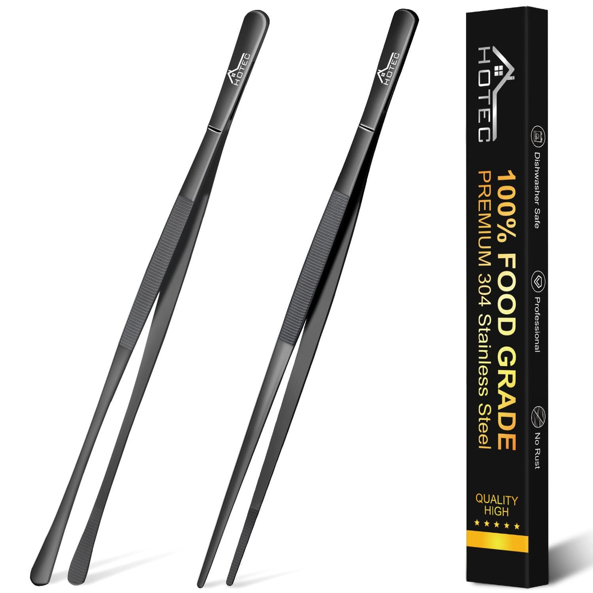 HOTEC Kitchen Tweezers 12in pointed tip for precise handling.