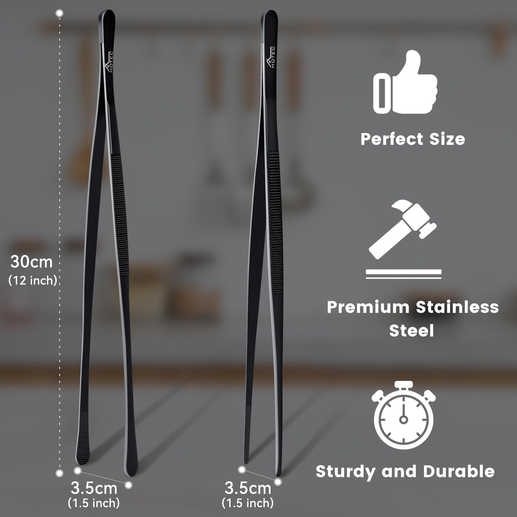 HOTEC Kitchen Tweezers 12in round tip for flipping larger items.
