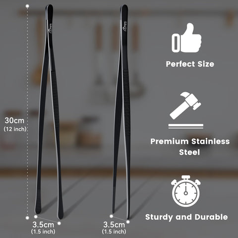 HOTEC Kitchen Tweezers 12in round tip for flipping larger items.