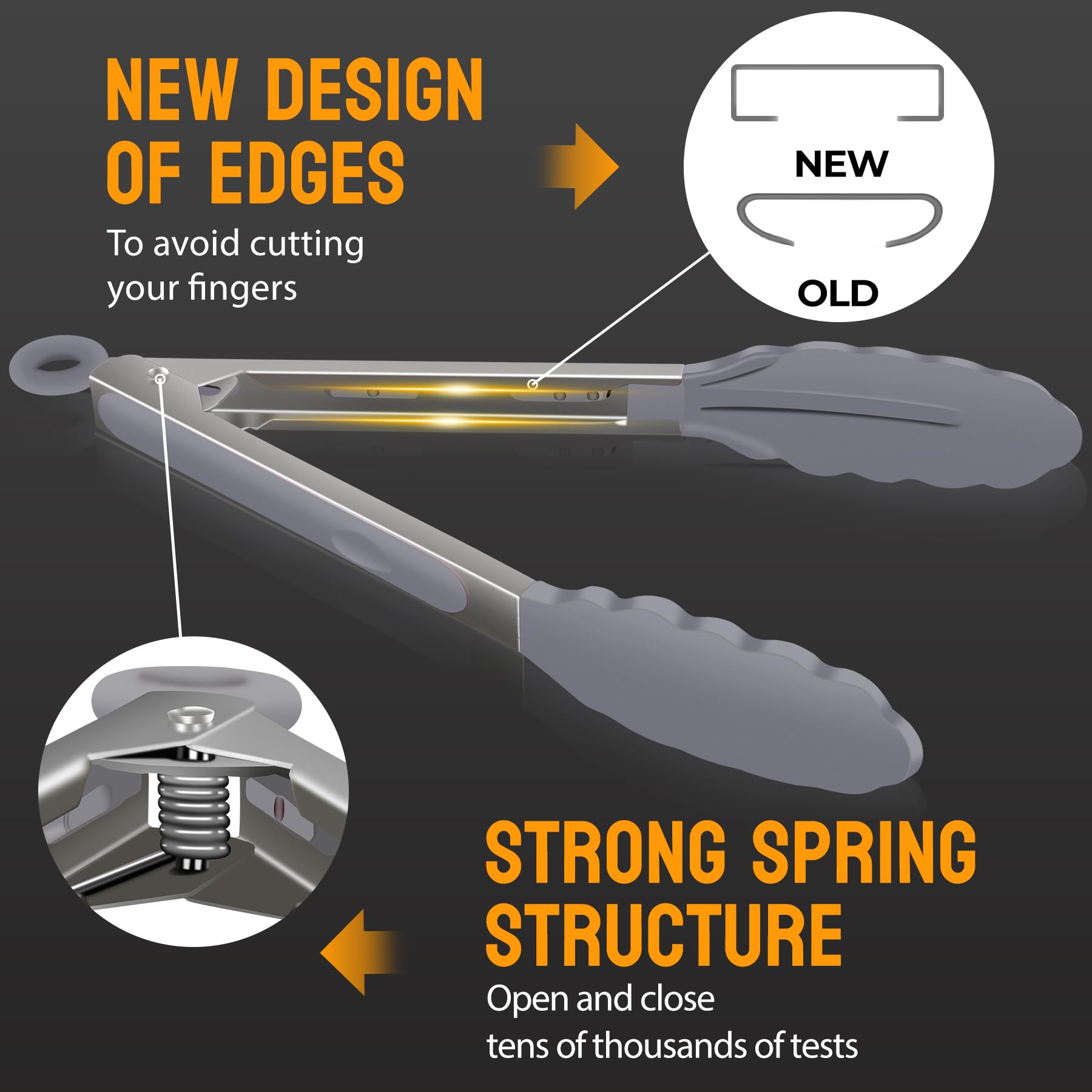Hotec locking 7-inch tongs in stainless steel with secure storage.