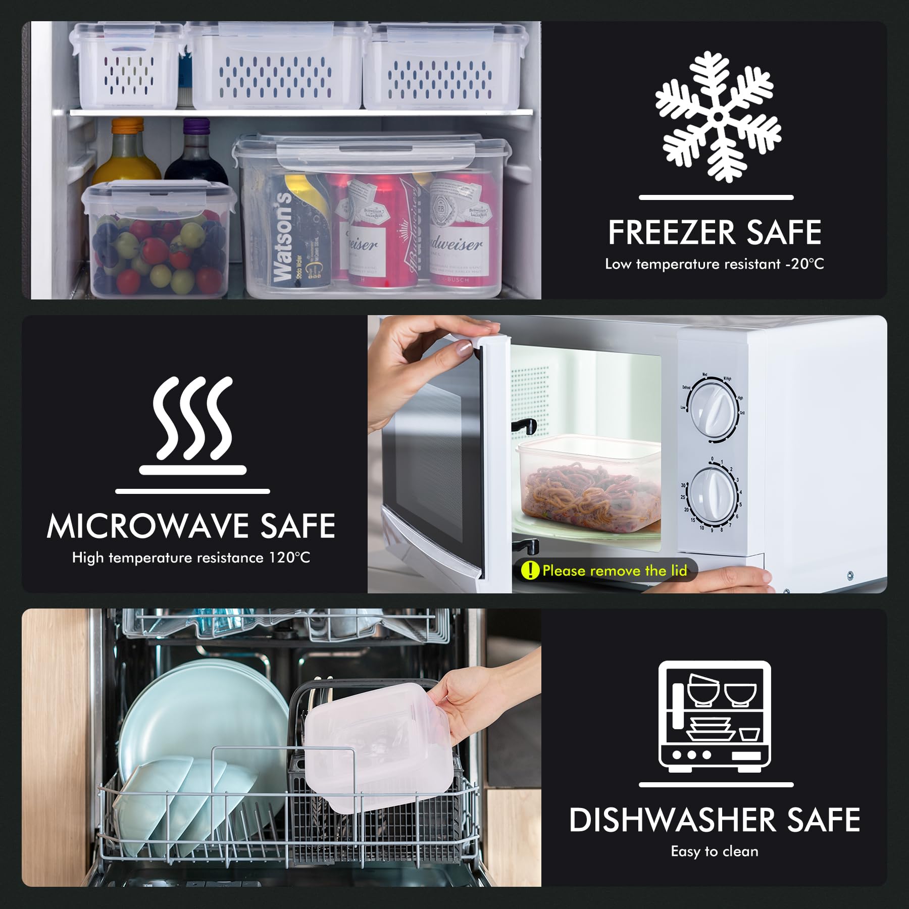 HOTEC microwave-safe and dishwasher-safe containers with lids removed.