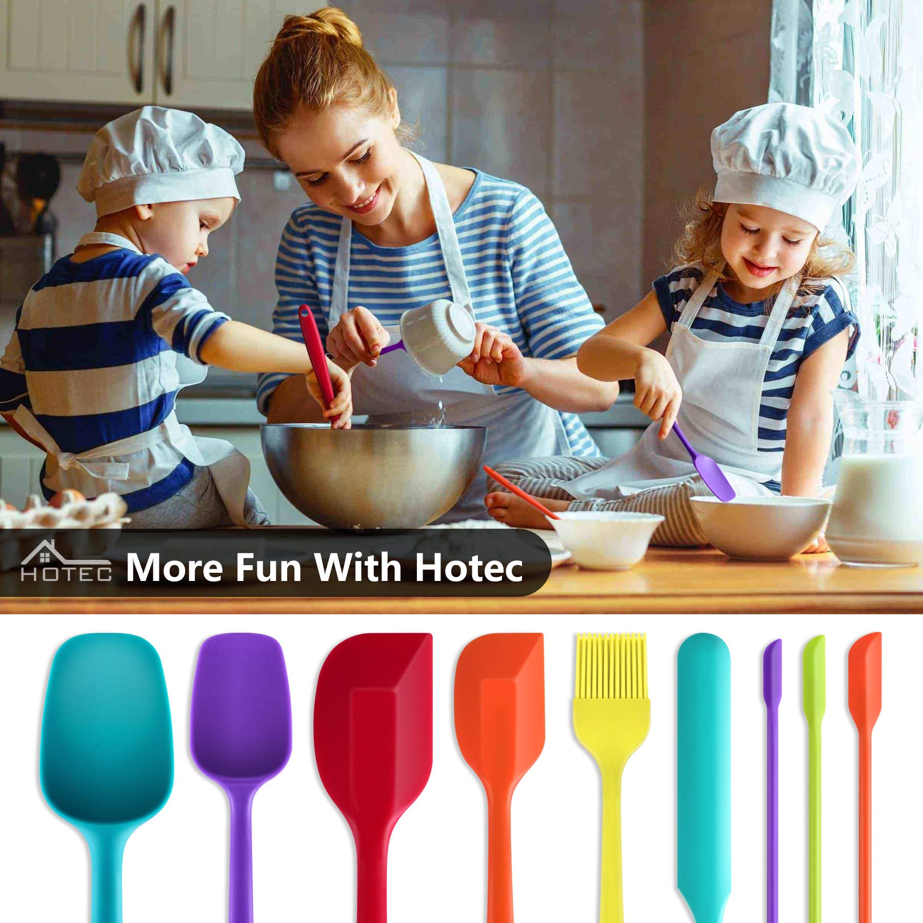 HOTEC multi-color set adds cheerful visuals to kitchen tasks and baking sessions.