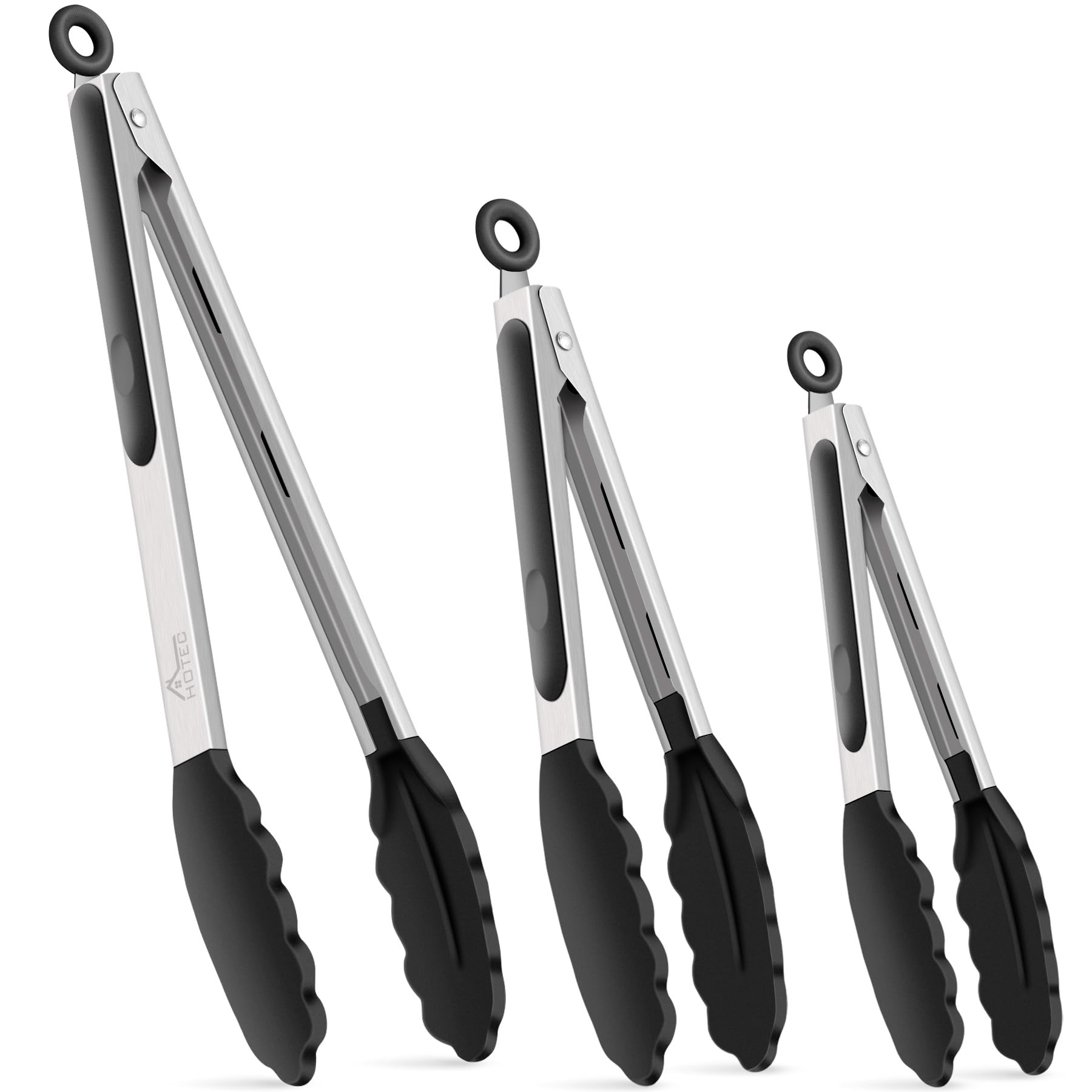 Pinzas HOTEC de acero inoxidable con puntas de silicona para 7 pulgadas, aptas para sartén