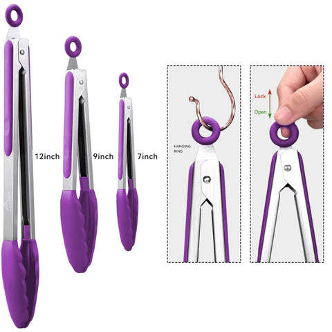 HOTEC 12in purple locking tongs for large cuts and serving.