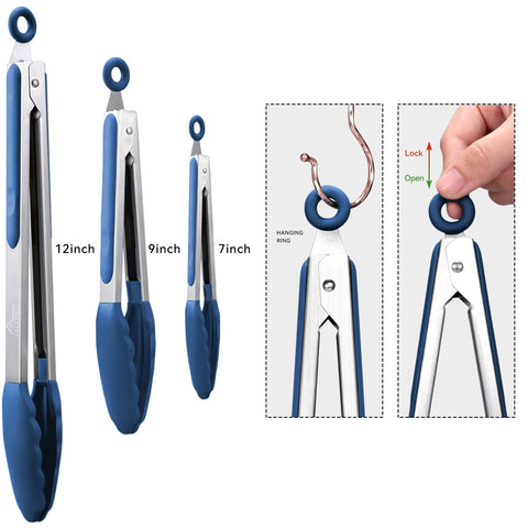 HOTEC 12 inch tongs with silicone tips for safe pan handling.