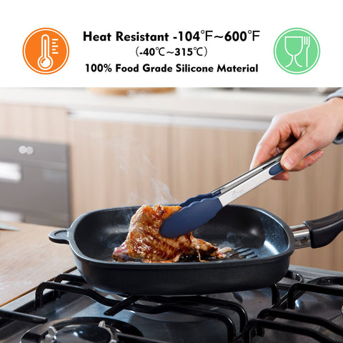 HOTEC locking tongs 9 inch for versatile indoor grilling and serving.