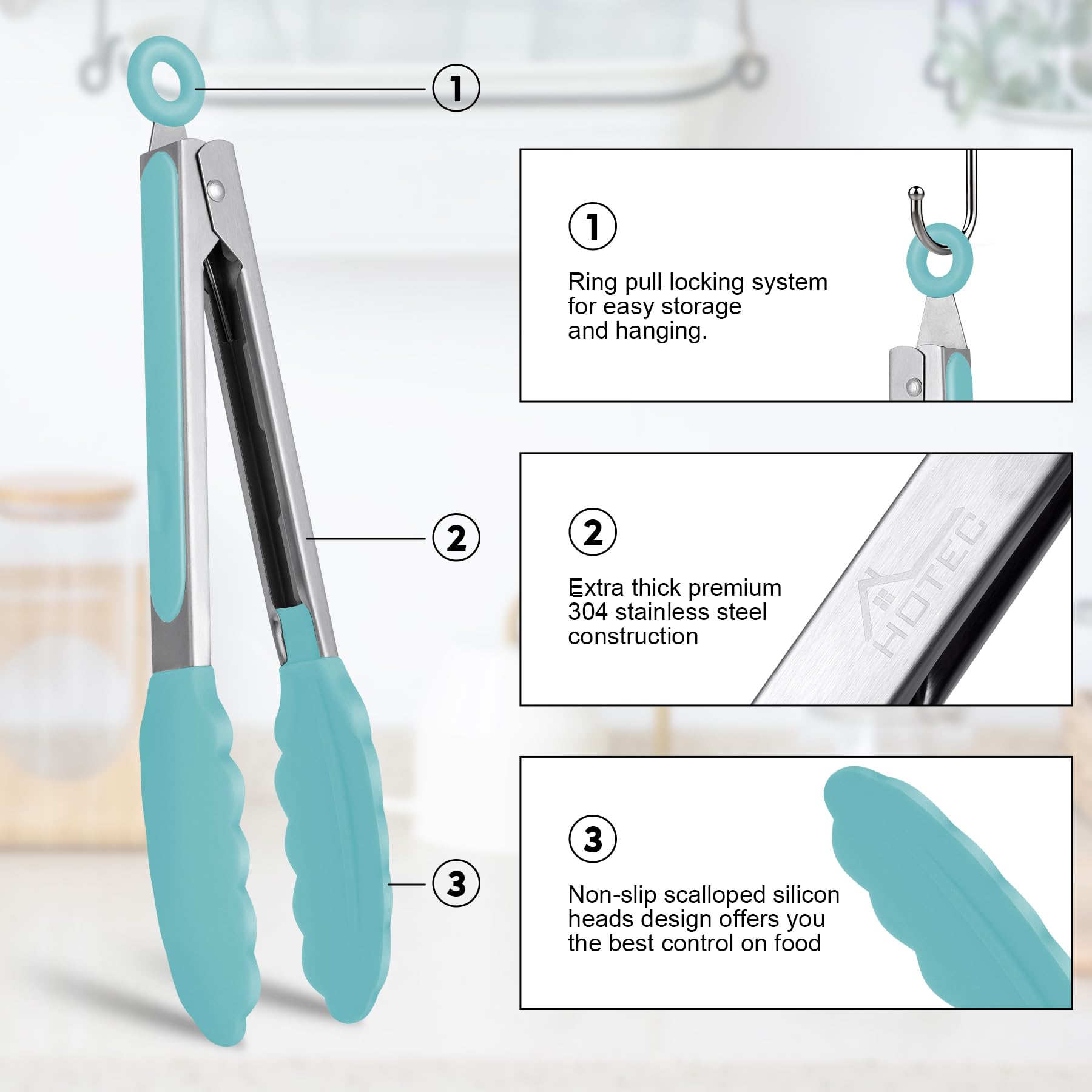 HOTEC gradient blue 12-inch tong with silicone tips for delicate handling