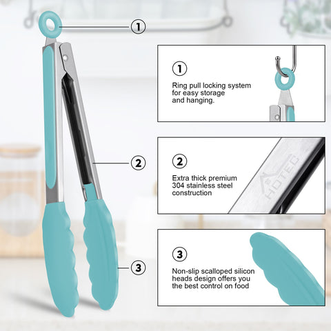 HOTEC gradient blue 12-inch tong with silicone tips for delicate handling