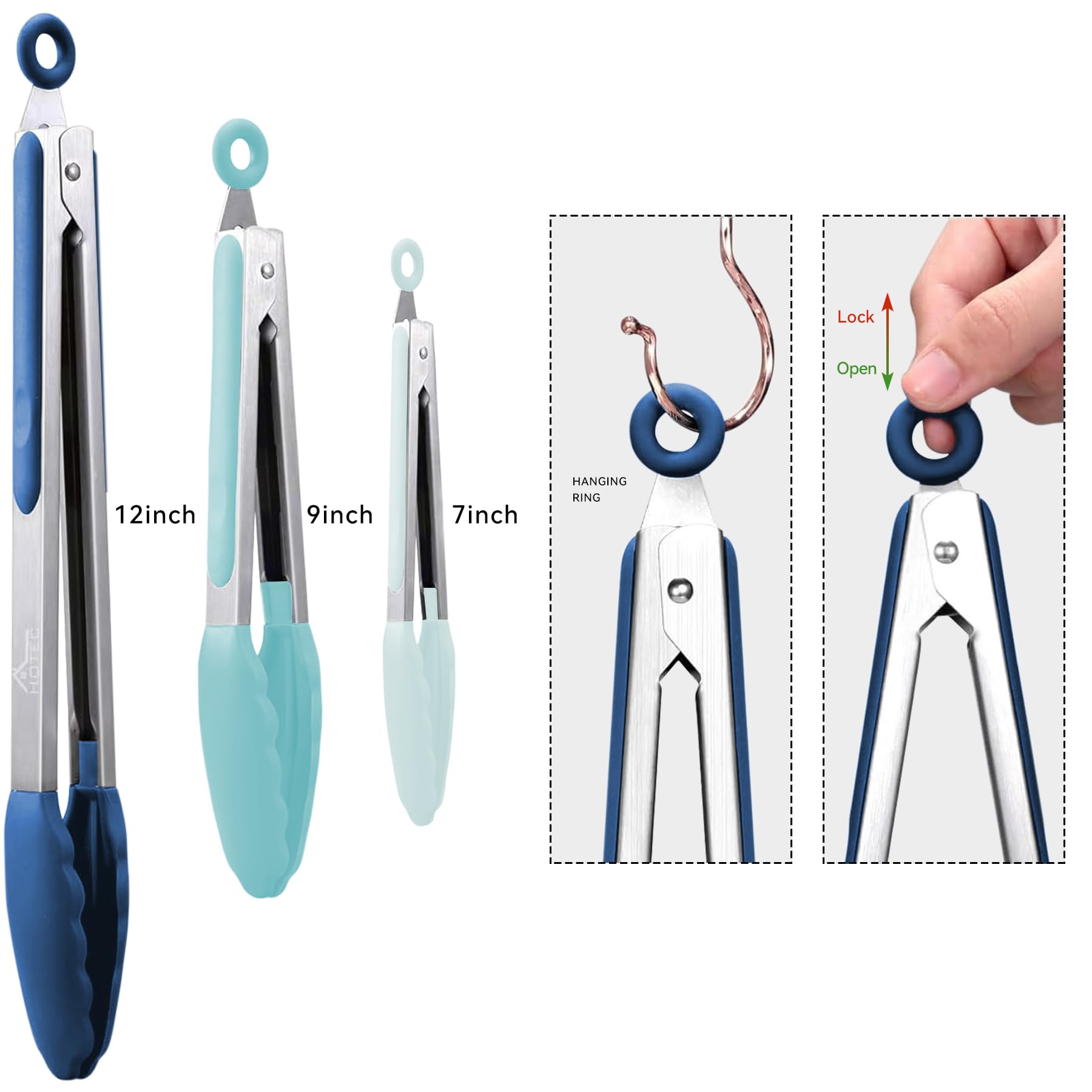 HOTEC gradient blue 9-inch tong with locking for versatile cooking