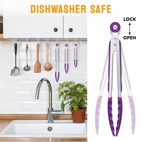 HOTEC purple tongs serving salad with neat, hygienic handling.