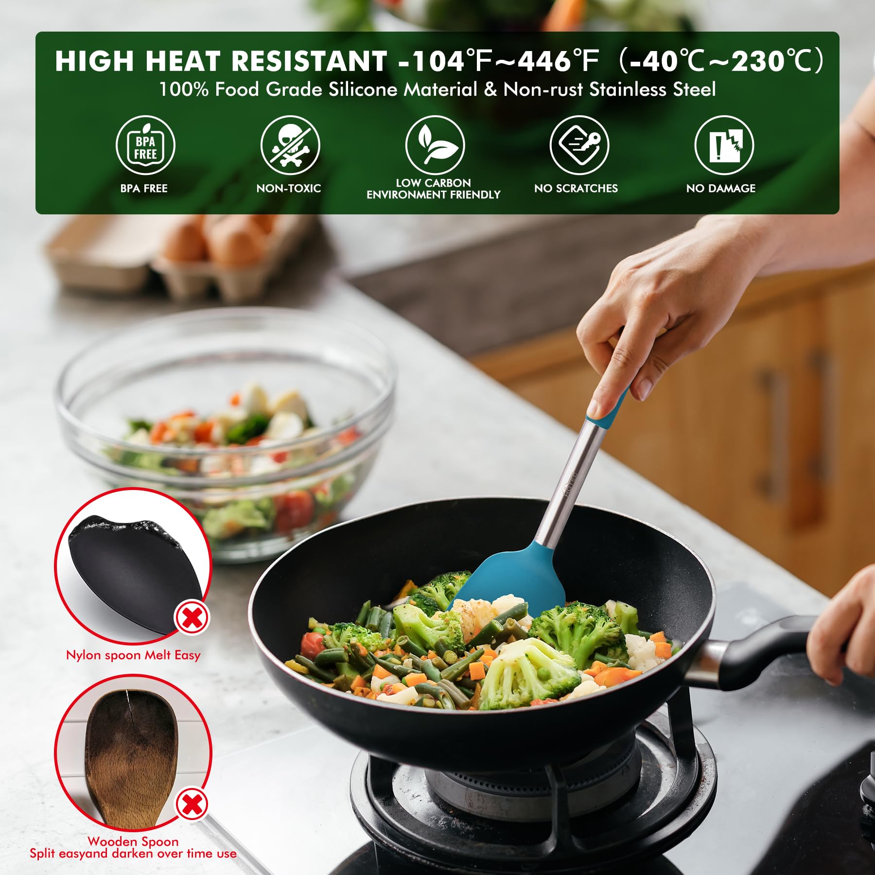 HOTEC spoon spatula combines scraping and stirring in one versatile tool.