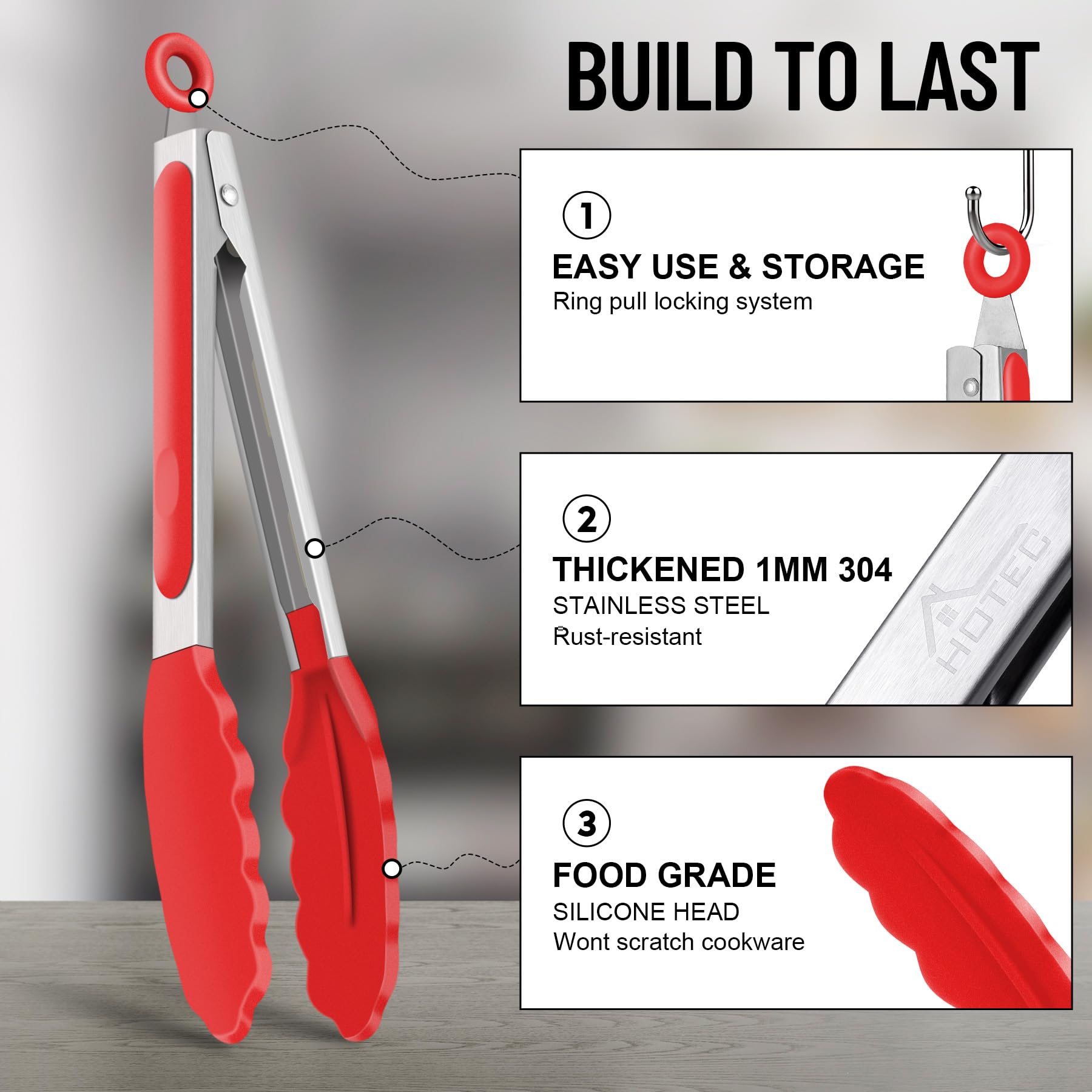 Hotec 9-inch blue silicone tongs offering precise grip for salads and appetizers.