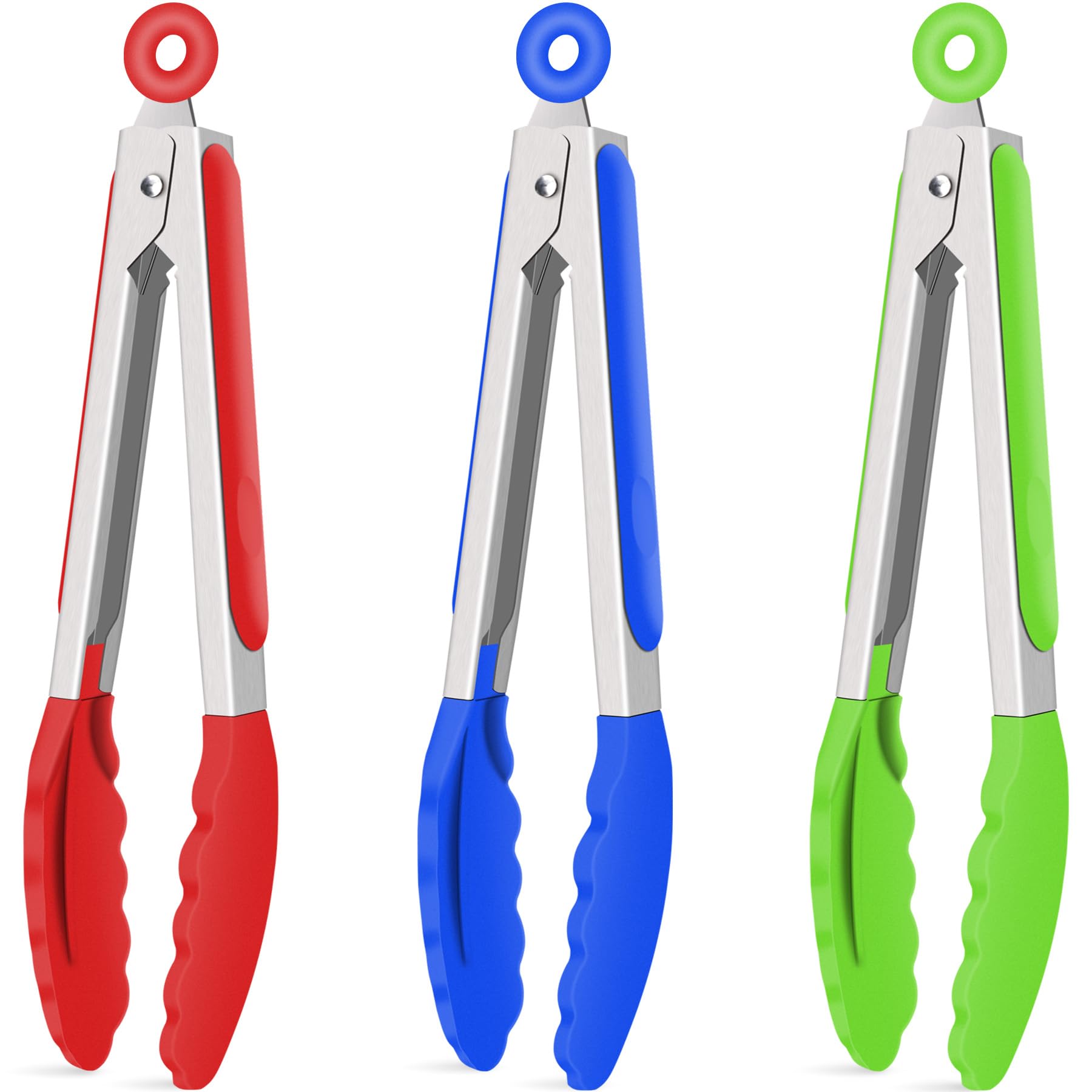 Hotec 9-inch red silicone kitchen tongs with locking mechanism for safe serving.