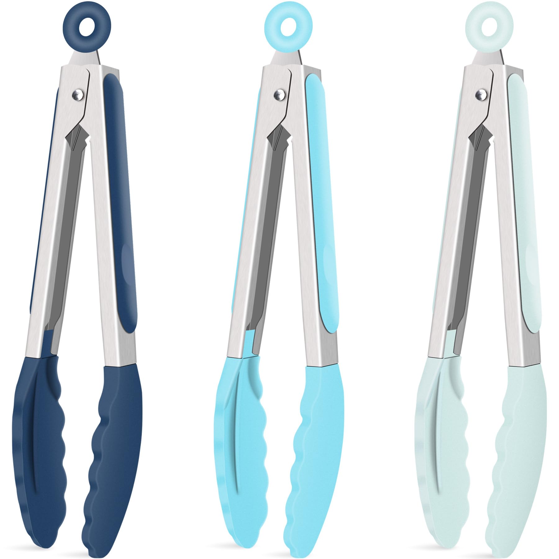 Hotec 9-inch gradient blue silicone kitchen tongs set for versatile serving.