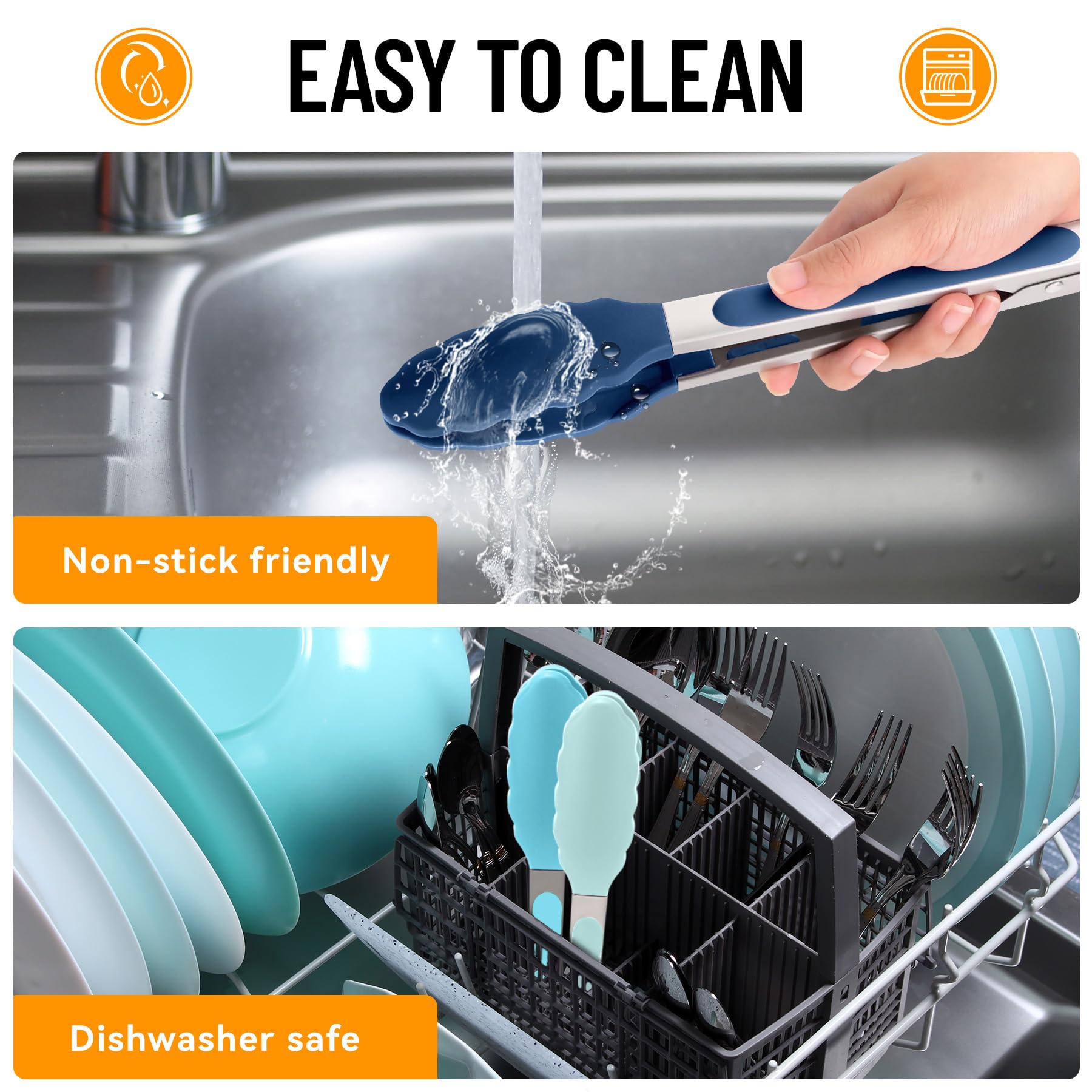 Hotec set of 3 gradient blue tongs for everyday use.