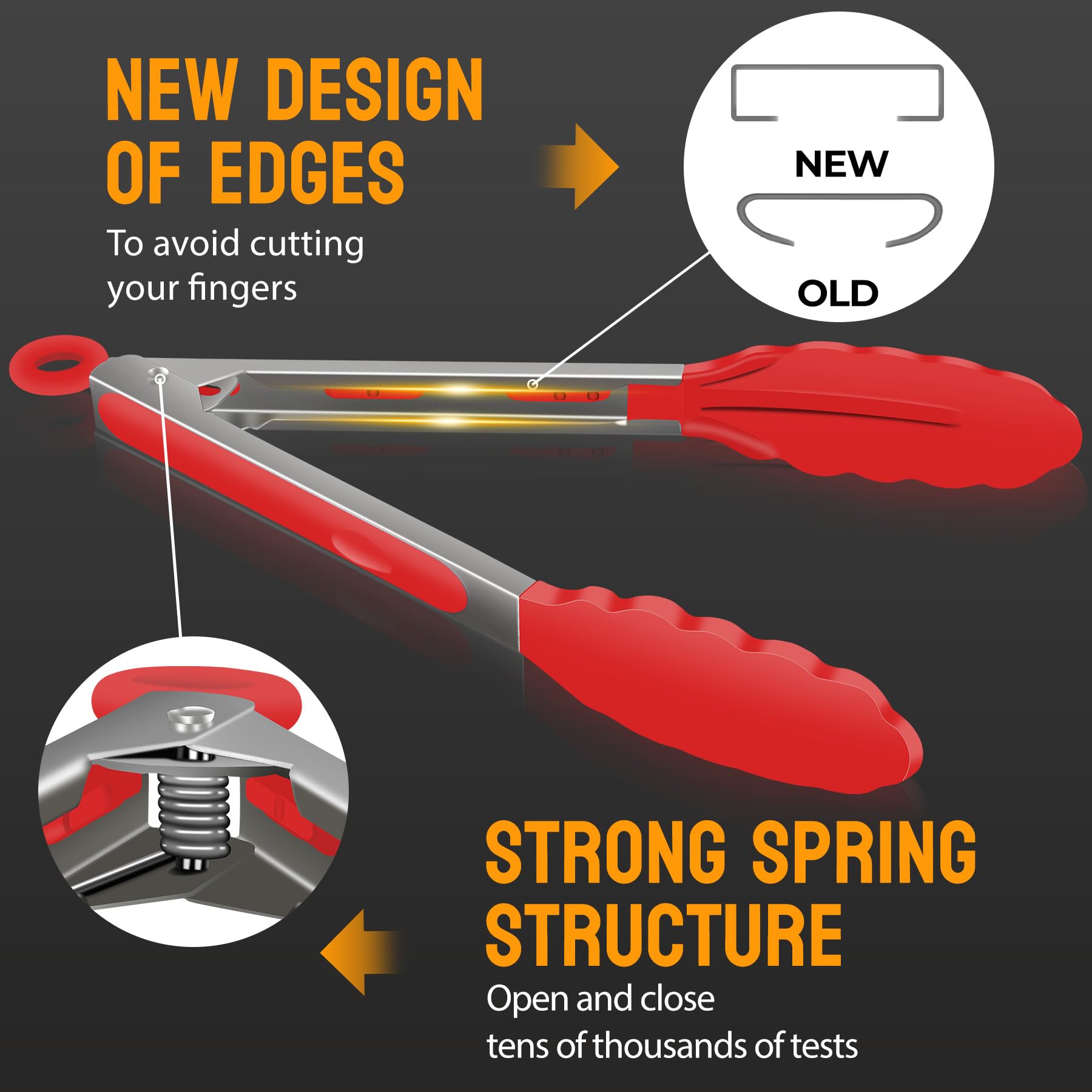 Hotec 9-inch silicone kitchen tongs are dishwasher safe for easy cleanup.