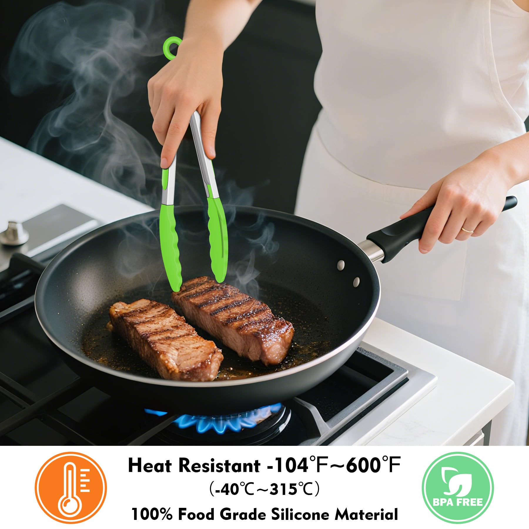 Hotec silicone kitchen tongs with locking mechanism for compact storage.