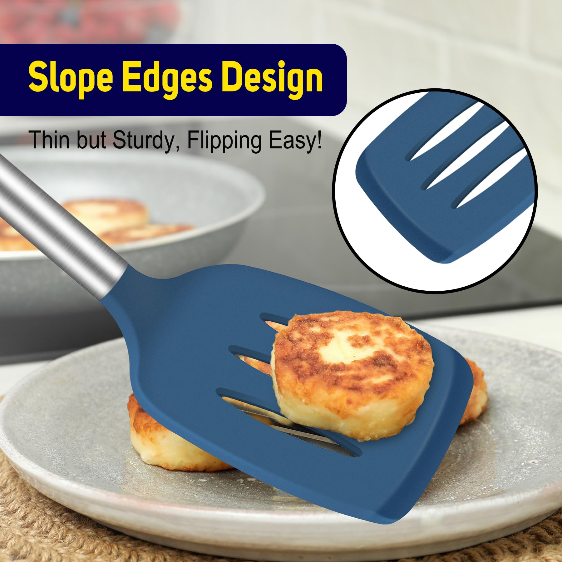 HOTEC dishwasher-safe spatula with hanging loop for quick drying and storage.