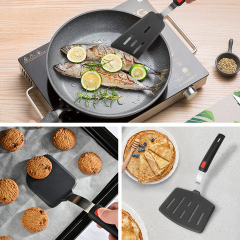 HOTEC spatula with ergonomic arc handle shown for comfortable grip
