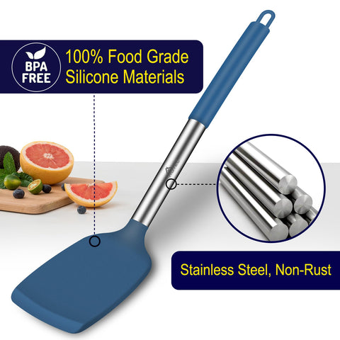 HOTEC silicone spatula with 600°F heat resistance for hot pan cooking.