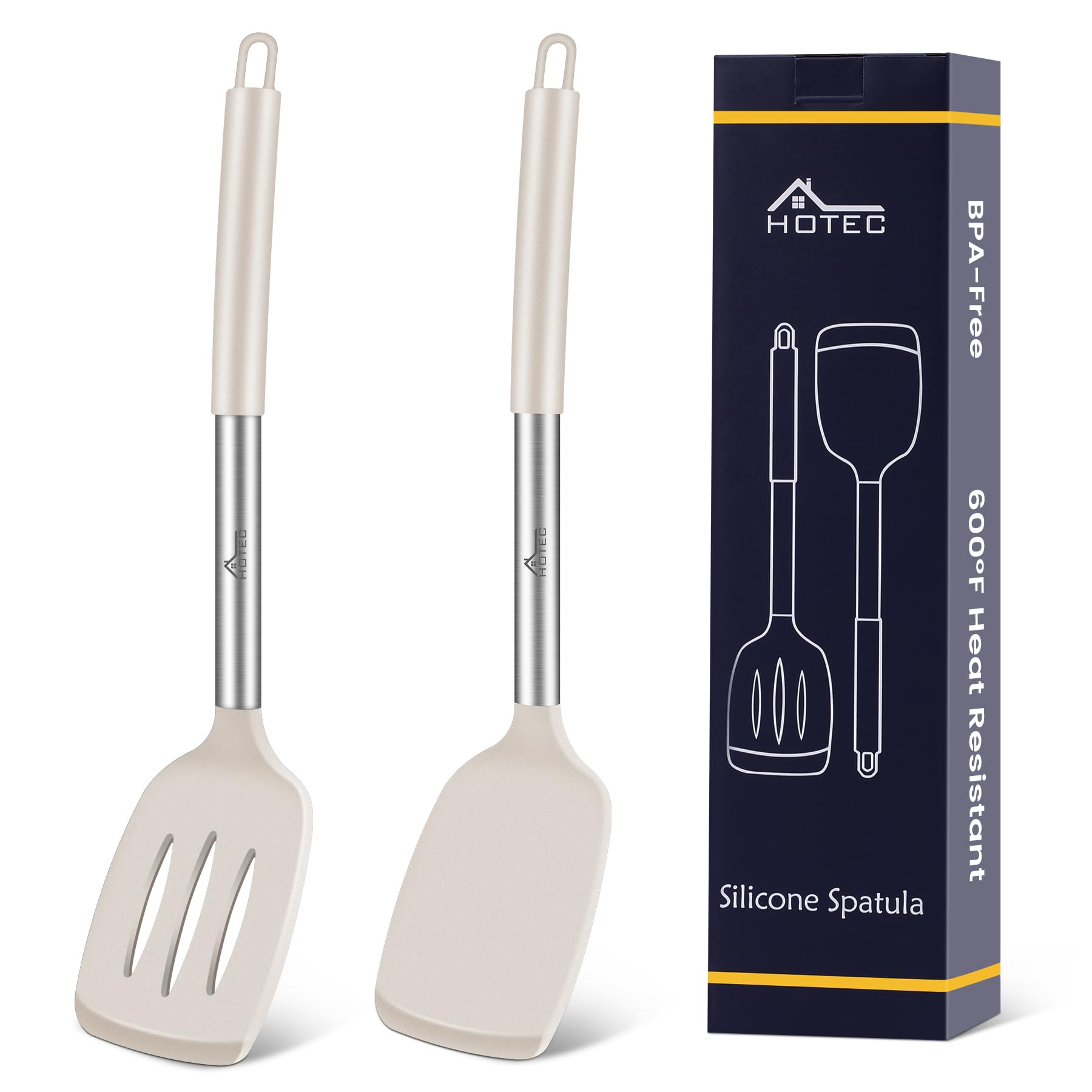 HOTEC silicone spatula set solid spatula ideal for flipping on nonstick pans.
