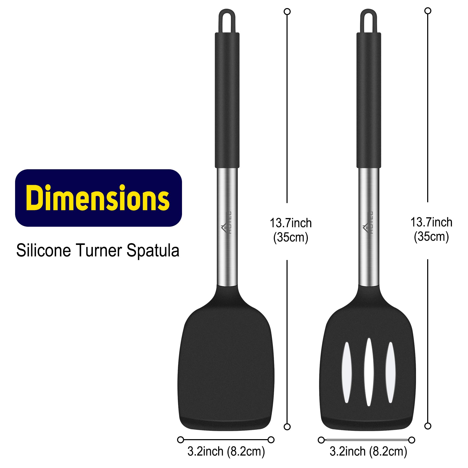 HOTEC silicone spatula slotted turner for draining liquids while lifting food.